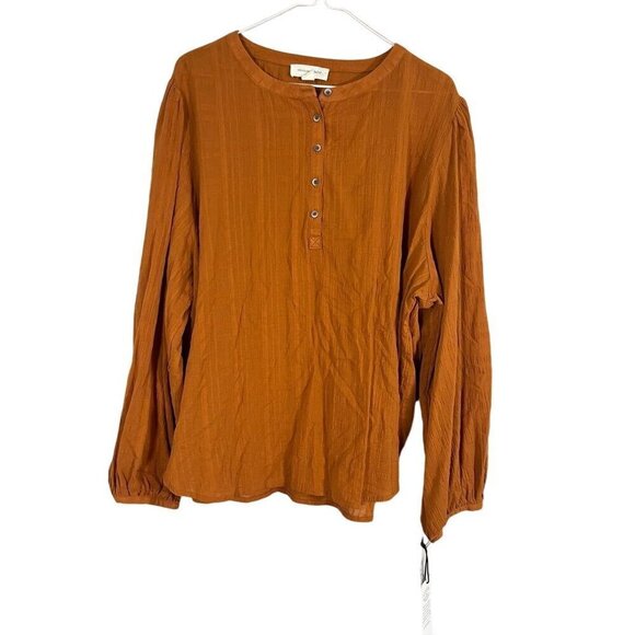 Retro Plaid Top 1x Orange Henley Fall Checks Boho Western Festive Holiday Chic - Picture 1 of 11